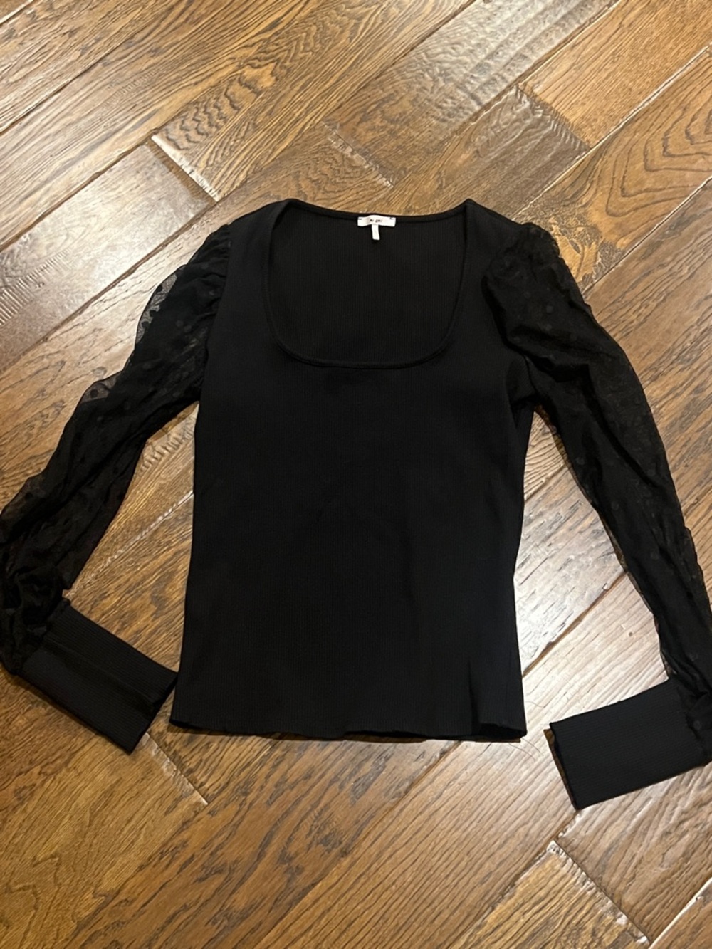 Mi Ami Black Scoop Neck Top with Sheer Puff Sleeves